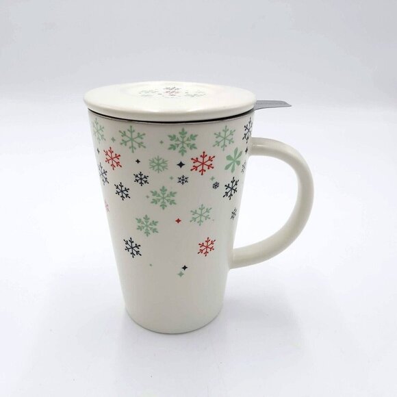 Davids Tea Perfect Mug Snowflakes with Tea Infuser Ceramic Lid Green Inner 12 oz - Picture 8 of 10